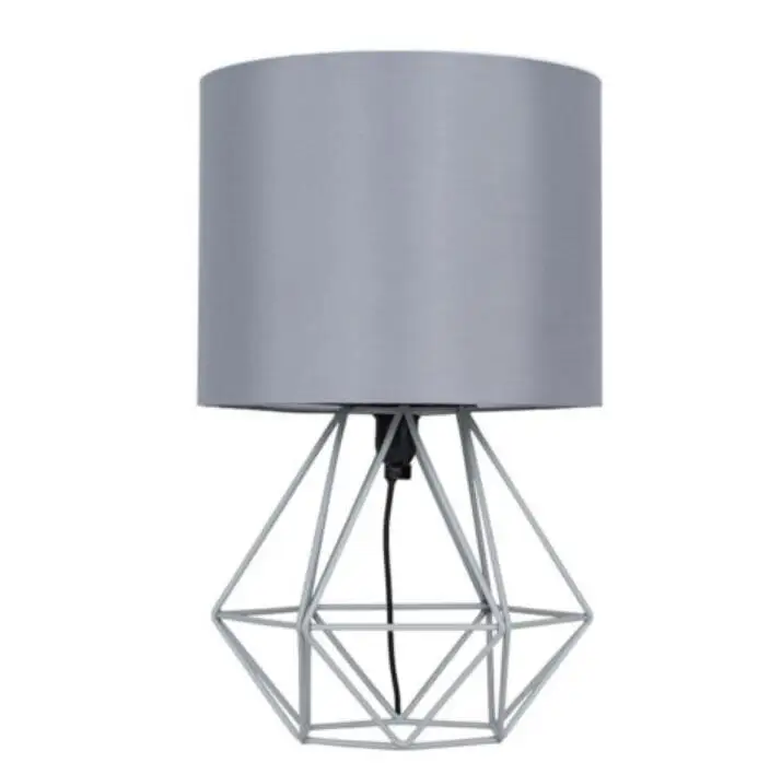 Silver Silver Shade Retro Table Lamp Drum Shade Bedside Home Decorative Geometric Lighting Light for Bedroom Living Study Room Lamp - Цвет абажура: Silver Silver Shade