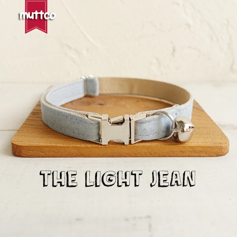 MUTTCO retailing self-design cat collar THE LIGHT JEAN handmade collar wathet blue and white 2 sizes cat collar UCC034 MUTTCO retailing self-design cat collar THE LIGHT JEAN handmade collar wathet blue and white 2 sizes cat collar UCC034