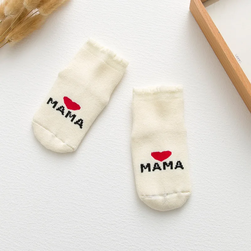 Mama Хлопковые носки для малышей 0-6 мес.-24 мес., зимние утепленные носки с надписью «Love Mama/Papa» - Цвет: Mama