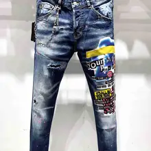 Новые мужские прямые джинсы модные классические рваные Swag мужские джинсовые брюки мужские джинсы