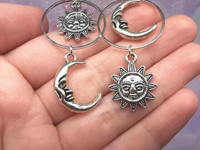 Creative Asymmetrical Golden Sun Moon Dangle Earrings Women - Temu