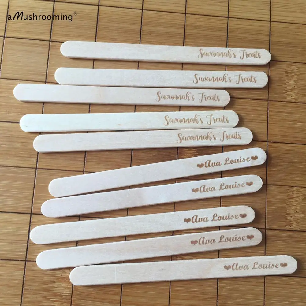 100pcs Wedding Birthday Party Treat Sticks on Groom's Table Personalized Rustic Wood Popsicle Cakesicle Ice Cream Craft Stick
