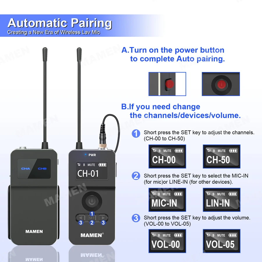 MAMEN UHF 630-696MHZ Wireless Microphone