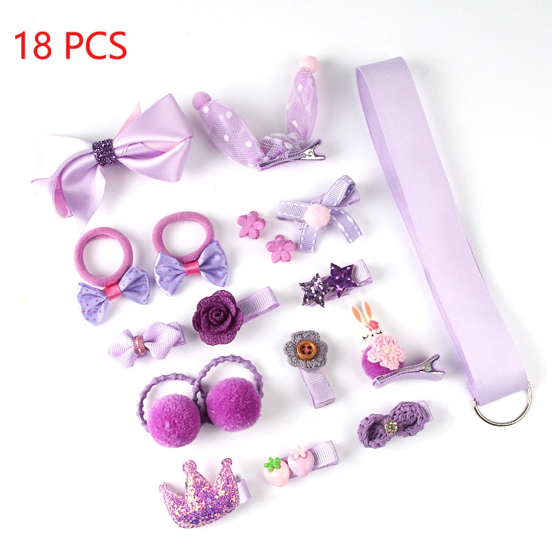Dream purple Милые детские Заколки для волос 18 шт./компл. 7 цветов для девочек; повязка на голову с бантом для волос, аксессуары, малоенькая прогулочная коляска эластичность и ободки для волос лента для волос, ювелирное изделие, подарок - Окраска металла: Dream purple
