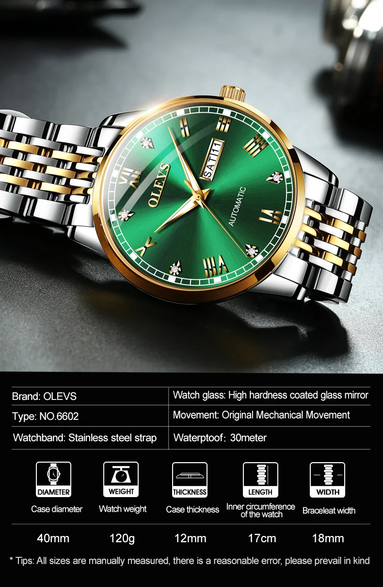 Механические часы с автоматической обмоткой для мужчин, зеленые водонепроницаемые часы из нержавеющей стали для мужчин, автоматические синие часы