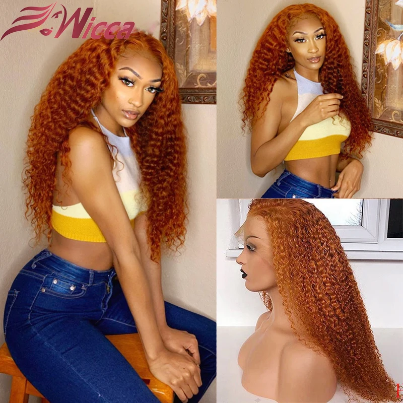 PROD 4001014848464 Orange Ginger Curly Lace Front Human Hair Wigs 180
density 13x4 Lace Frontal Wig Brazilian Remy Hair Pre Plucked For Women
