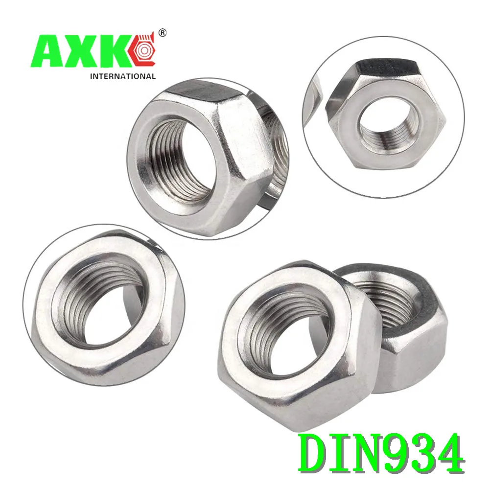 DIN934  A2 304 Stainless Steel Hex Hexagon Nut for M1 M1.2 M1.4 M1.6 M2 M2.5 M3 M4 M5 M6 M8 M10 M12 M16 M20 M24 Screw Bolt