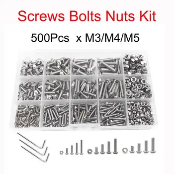 

500pcs Nuts M3/M4/M5 Screws & Nuts Stainless Steel Hex Head +3 Allen Keys