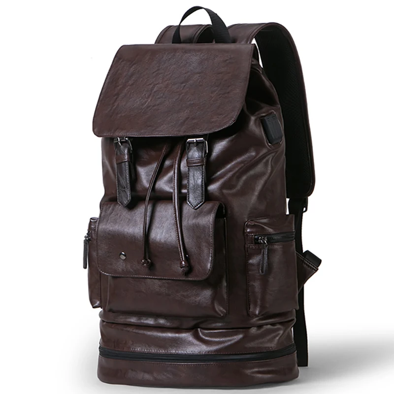 New Preppy Style Men Backpack High capacity Backpack Fashion PU Leather Casual Travel SchoolBag PU leather Back Bag 2