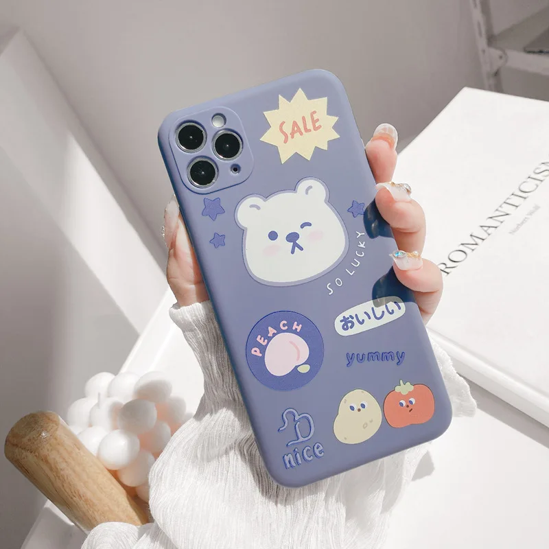 

Japanese Yummy peach Sweet bear Phone case for iPhone 11 Pro Max case Cute Silicone cover for iPhone XS XR X 7 8 Plus 7Plus Case