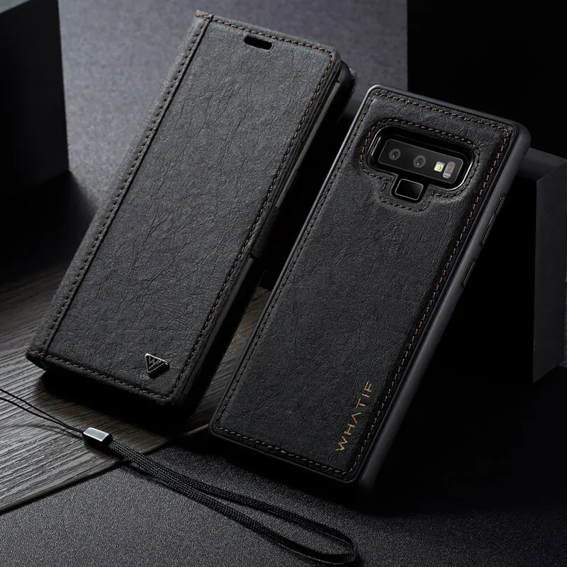 Чехол WHATIF для samsung Galaxy Note 10 9 8 S8 S9 S10 E Plus S7 Edge Водонепроницаемая задняя крышка чехол из крафт-бумаги кожаный бумажник чехол - Цвет: Черный