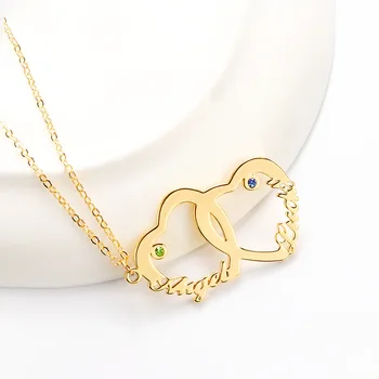 

Double Heart With Two Personalized Name Necklace Pendants For Lover Couple Parents Anniversary Jewelry Gift Dropshipping Support