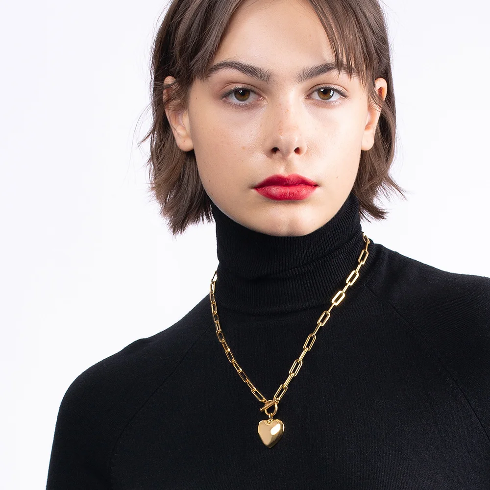 ENFASHION в форме сердца подвеска колье для женщин Настоящее золото Цвет нержавеющая