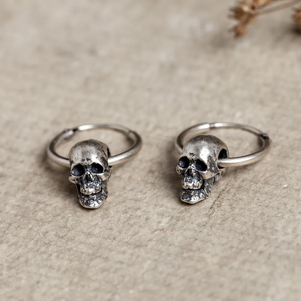 Newest Skull Head Hoop Loop Earrings Pure 925 Sterling Silver Circle Punk Patry Jewelry Gift For Women Men | Украшения и