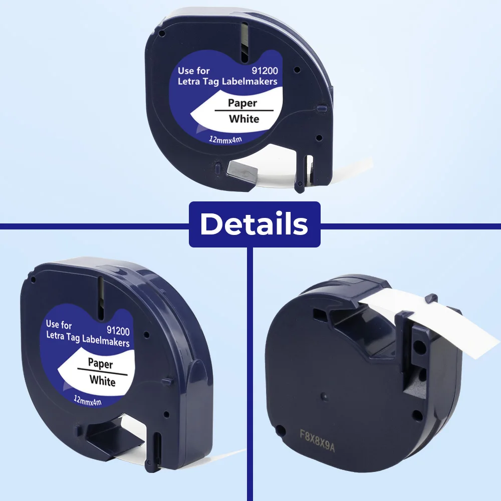 5PK лента для этикеток 12 мм Dymo LetraTag 91330 91220 91200 черного цвета на белом LT 100H 100T|Ленты
