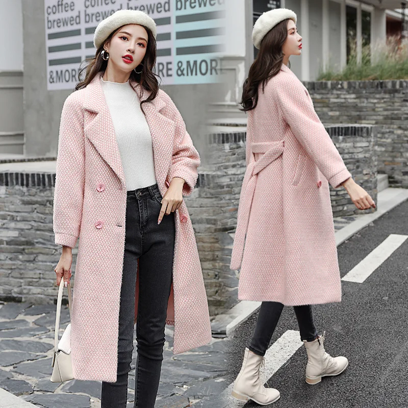 

2019 New Style Winter Elegant Graceful Mid-length Popular qian ge niao Woolen Overcoat Women's Slim Fit Woolen Jacket