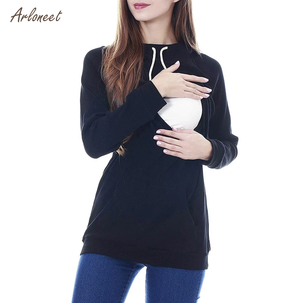 ARLONEET Maternity Sweatshirt Breastfeeding Clothes Hooded Pregnant Hoodies Women Nursing For Breastfeeding Hoodie Sweatshirt