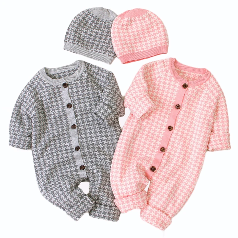 

Newborn Toddler baby Cotton knitting Warm Romper +hat 2-piece set Boys Girls Romper Baby Kids Cute Clothing Children Romper