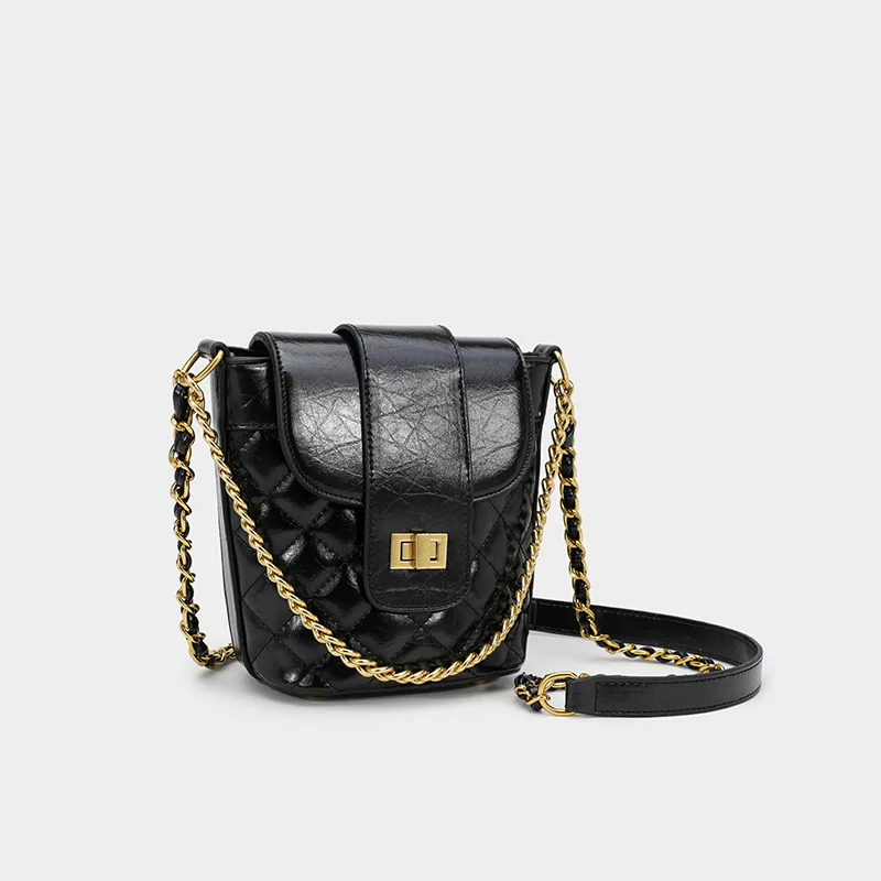 

2019 Korean-style Bag Women's Versitile Fashion Textured INS Wind Fresh Shoulder Bucket Bag Rhombus Chain Shoulder Bag