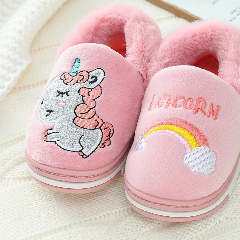 Детские тапочки с единорогом; зимние теплые меховые тапочки для девочек; хлопковая домашняя обувь для маленьких мальчиков; Детские домашние тапочки с героями мультфильмов; Pantuflas