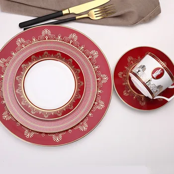 

Dinnerware Sets Dishes And Plates Sets Tableware Bone China Dinnerware Red 24k Gold Inlay