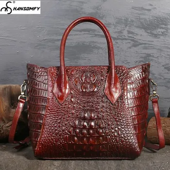 

Design Brand Women Handbag Female Shoulder Bag Crocodile Pattern Ladies Leather Messenger Bags Top Layer Cowhide Retro Original