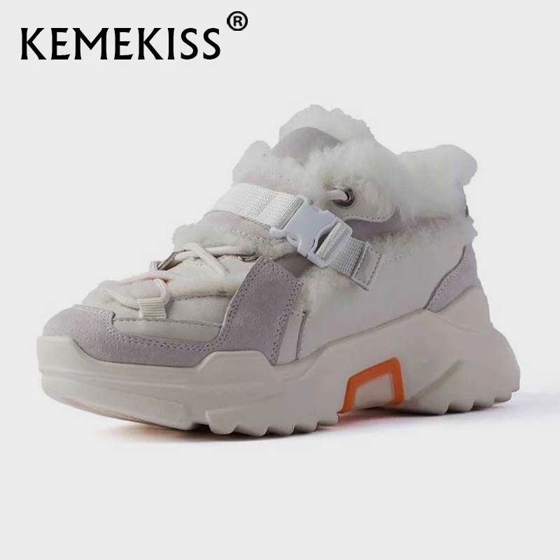Кеды KemeKiss женские из натуральной кожи теплые кроссовки на плоской платформе