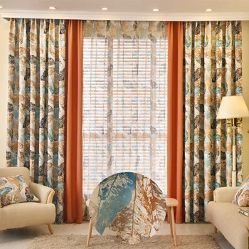 

Pretty Colored Bedroom Blackout Curtains Leaf Stitching Polyester Fabric Durable Window Door Valances Luxury Living Room Panels