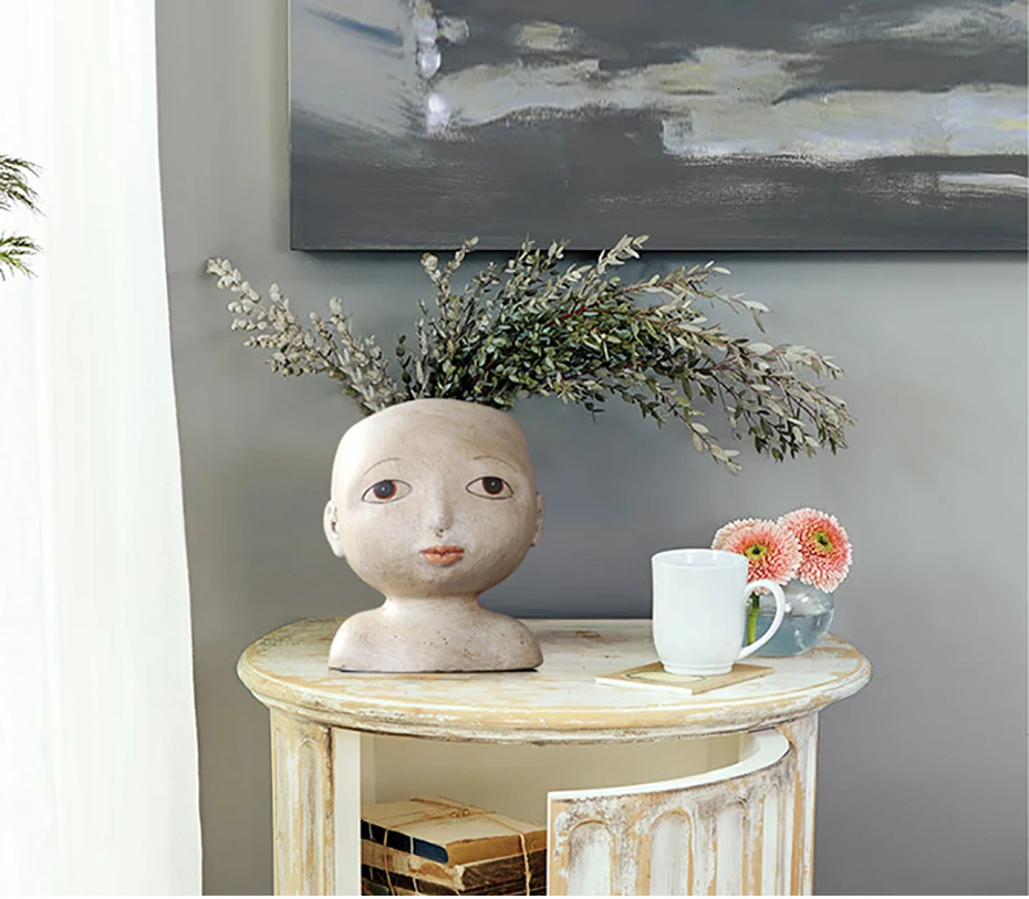 Human Face Vase Abstract Resin Flower Pot Doll Shape Sculpture Succulents Head Shape Vase Flower Arrangement Garden Home Decor