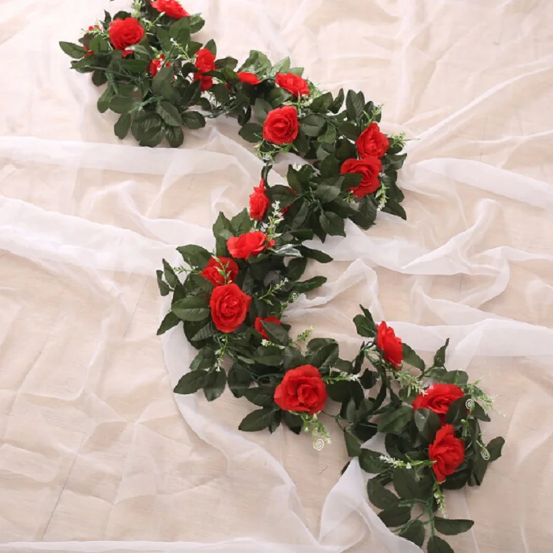 

Artificial Rose Flower Ivy Vine Faux Silk Rose Leaf Garland Vine Ivy Rattan String Wedding Landscaping Hanging Decor