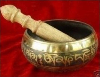 

---425+++86mm Collectibles oriental old Rare Superb Superb Tibetan OM Ring Gong YOGA Singing Bowl Antique Garden