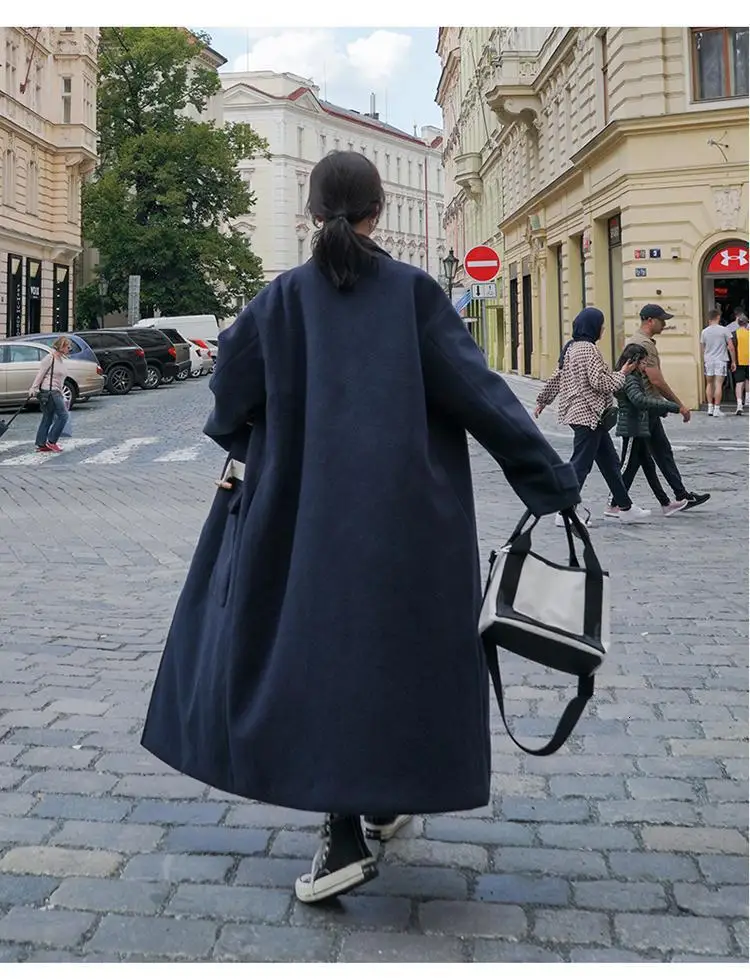 SuperAen осенне-зимнее новое шерстяное пальто женский корейский стиль Дикие повседневные женские шерстяные пальто с роговыми пуговицами женская одежда