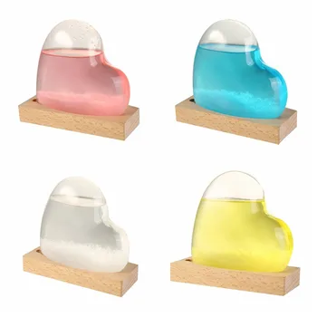 

Heart Transparent Crystal Water Drop Weather Forecast Bottle Storm Glass Liquid Wood Base Ornament Home Wedding Decor Craft Gift