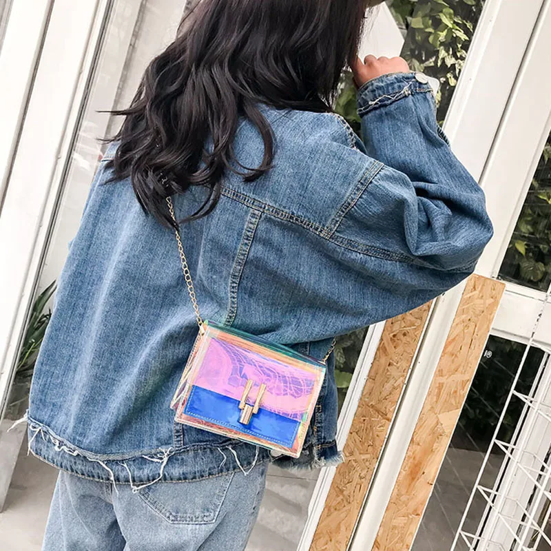Fashion Women Colorful Jelly Shoulder Bag Girl Laser Holographic Transparent Handbag Crossbody Messenger Bags Mini Tote SS0424 (15)