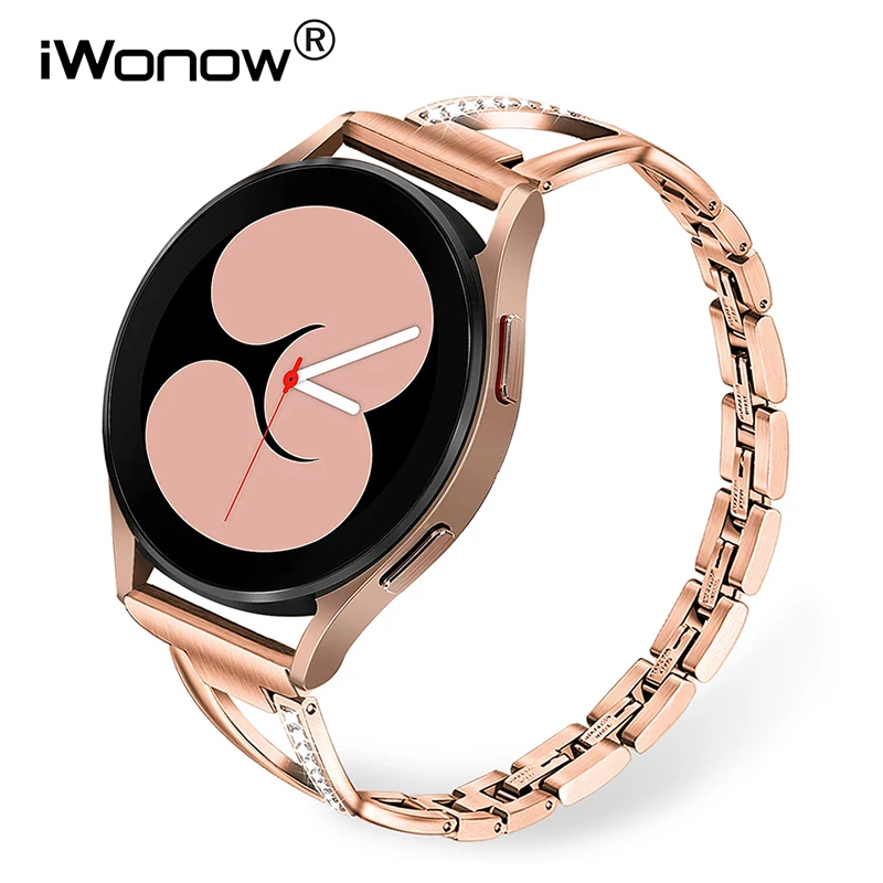 Solid Stainless Steel + Crystal Diamond Watchband for Samsung Galaxy Watch 4 40mm 44mm Women