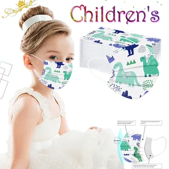 

50pc Disposable Masks Cartoon Dinosaur Print Face Mask Industrial Three-layer Ear Loop Mask Breathable Dust-proof Masque Lot
