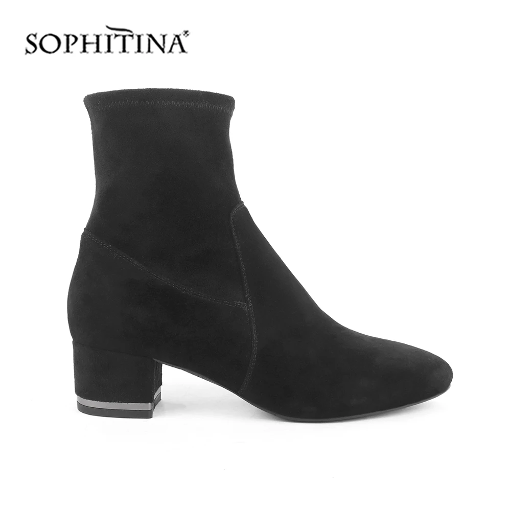 SOPHITINA/пикантные ботинки с острым носком; Высококачественная детская замшевая обувь с круглым каблуком; Новая однотонная модная обувь ручной работы; женские ботильоны; SC467