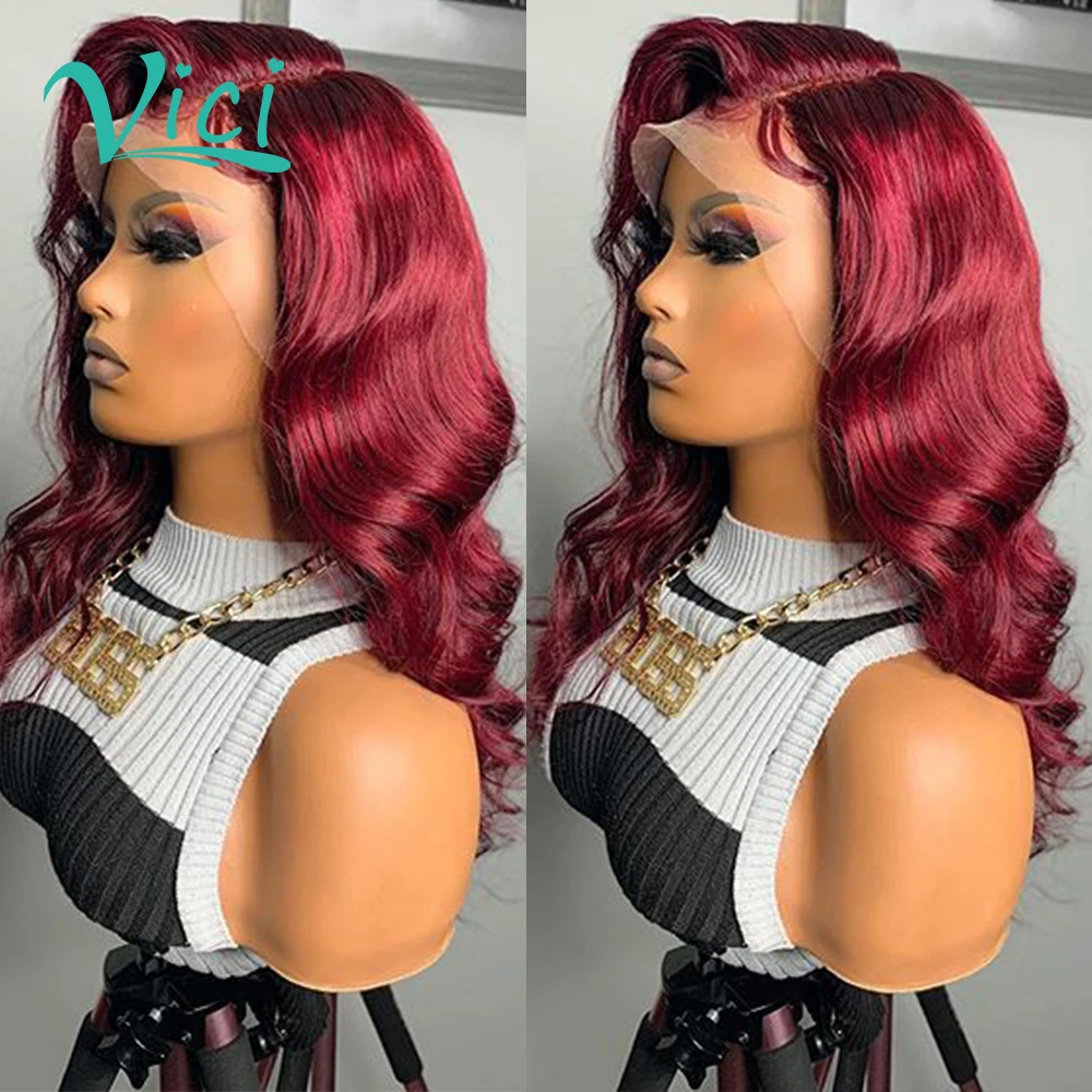 

26inch burgundy lace front human hair wigs Side T part lace front wigs colored body wave human hair wigs Peruvian hair 130