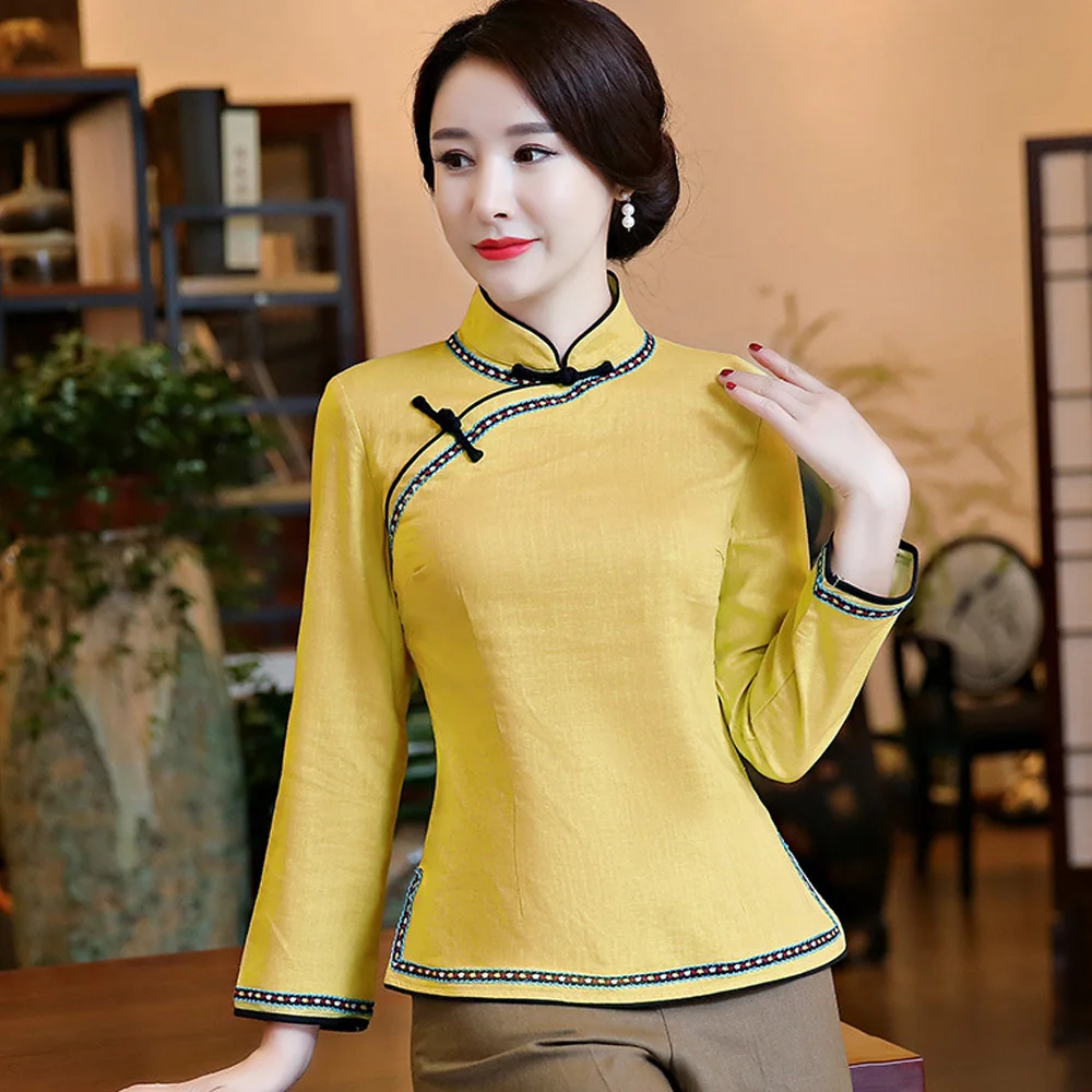 2020 хлопковые льняные топы Ципао Женская китайская винтажная одежда Cheongsam