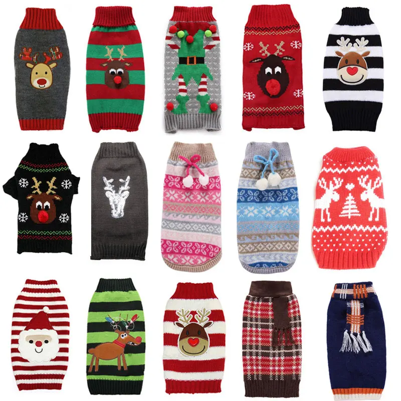 

Christmas Dog Clothes Pet Reindeer Dog Sweater Pets Cat Xmas Snowman Pullover Knitwear For Small Large Dogs Overall XXS-XXL