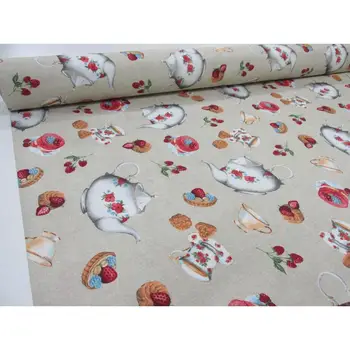 

PRINTED CANVAS Ref. TEAPOTS BEIGE footage 2,45X2,80 m