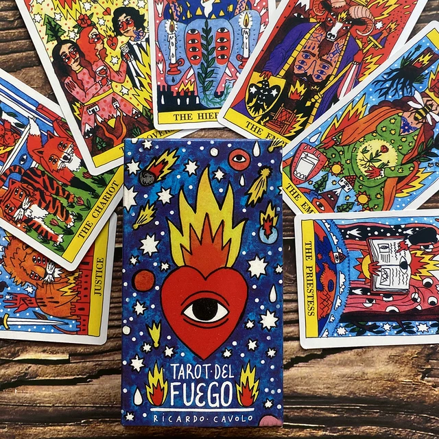Tarot del Fuego Cards Tarot for Deck Oracles Guide Game Toy Fournier Tarot del Fuego por Ricardo Cavolo Baraja de Color Azul 1