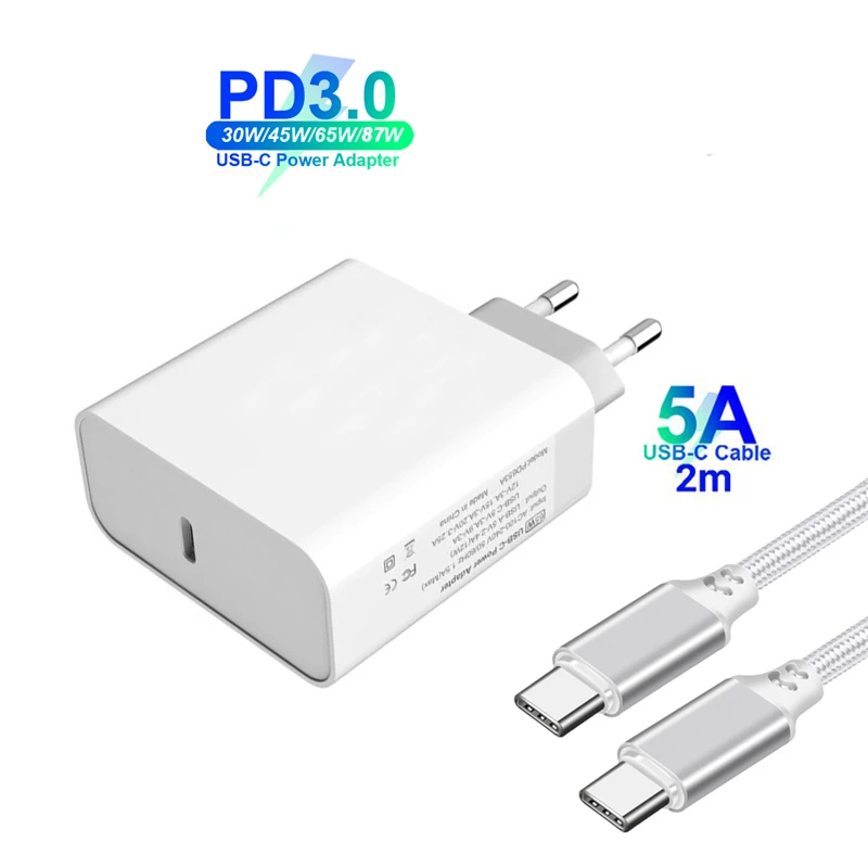 100W/65W/45W PD/QC3.0 USB C 고속 전원 어댑터 MacBook/iPad용 100W Type-C 케이블 Dell Lenovo Surface Pro USB-C 노트북 태블릿