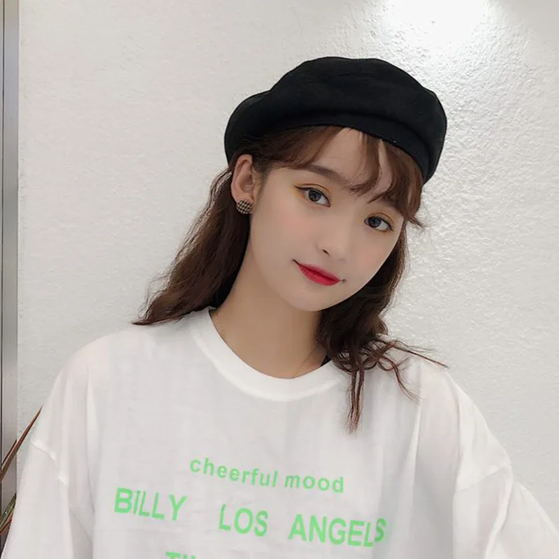 

Beret Women's Spring And Autumn Versitile Fashion Painter Cap Children Winter Literature And Art Black And White with Pattern En