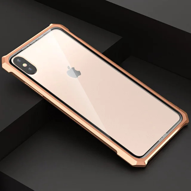 Nohon для Iphone XR стекло противоударный жесткий чехол для Iphone XS Max 7 8 Plus Алюминиевый металлический защитный бампер чехол для Iphone 8 7 Plus - Цвет: gold clear