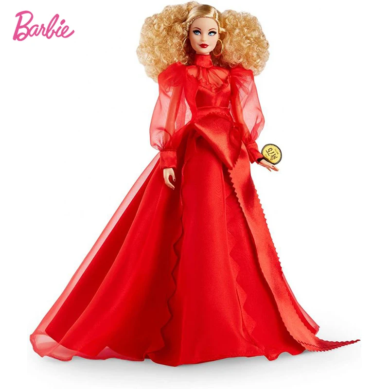 Коллектор Барби Mattel 75Th годовщина кукла красное шифоновое платье блондинка