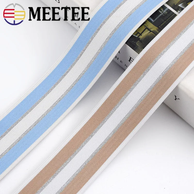 

3m 40mm Glitter Silver Stripe Elastic Bands Trousers Waistbelt Stretch Rubber Band Webbings for Bags Shoes DIY Crafts KY906
