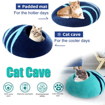 

Unique Pet Cat Cave Bed Winter Warm Wool Cat Mat House Cattery Bed For Cats домик для кошки