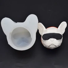 3D носить солнцезащитные очки воротник Бульдог собака голова мыло ручной работы силиконовые формы выпечки инструменты печенье DIY силиконовые формы помадка