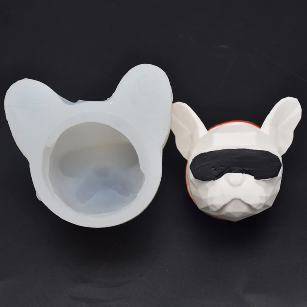 

New 3D Wearing Sunglasses Collar Bulldog Dog Head Handmade Soap Silicone Mold Baking Tool Biscuit DIY Silicone Mold Fondant Mold